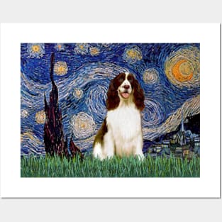 Starry Night Adapted to Include an English Springer Spaniel (brown-white) Posters and Art